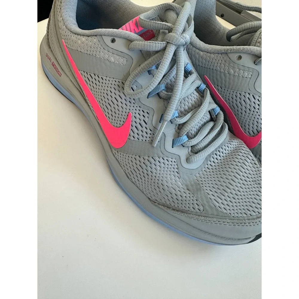 Nike Dual Fusion Run 3 Womens Running Shoes Grey Pink Blue 653594-002 Size 8